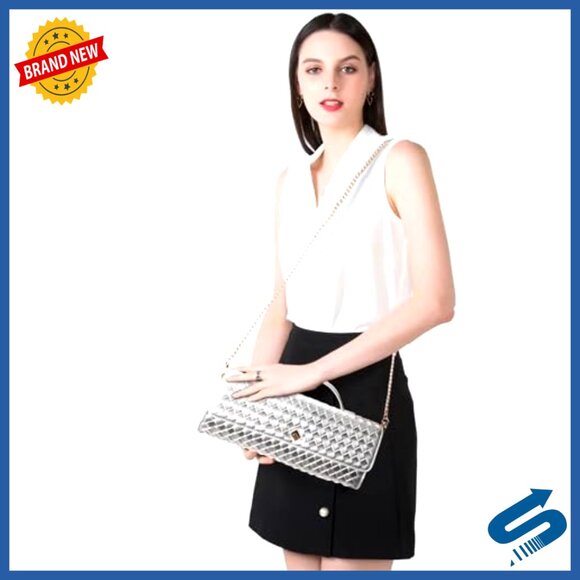 Leather Woven Evening Clutch Purse with Detachable Straps for Wedding Party